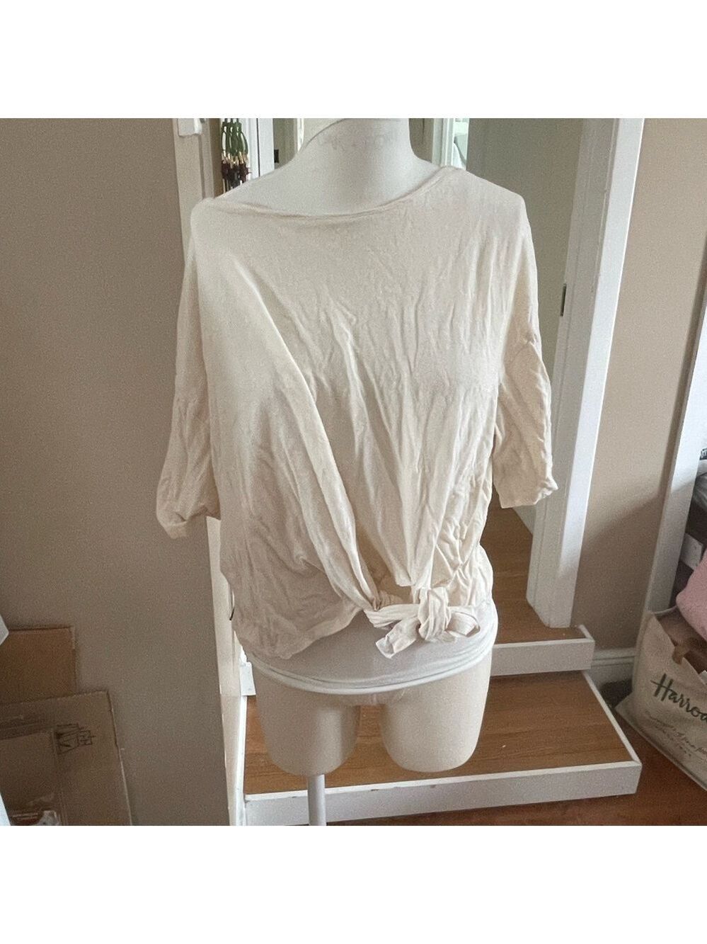OAK+FORT Cream Lightweight Tie-Hem Top